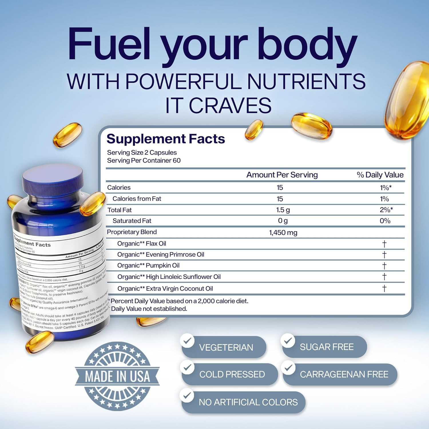 YES Plant Based Omega 3 & 6 Fish Oil Alternative, Burpless – Heart, Skin, Eye &
