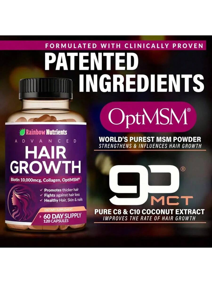 Hair Growth Vitamins 3-Pk – Biotin, Collagen – Supports Hair, Skin & Nails – 180