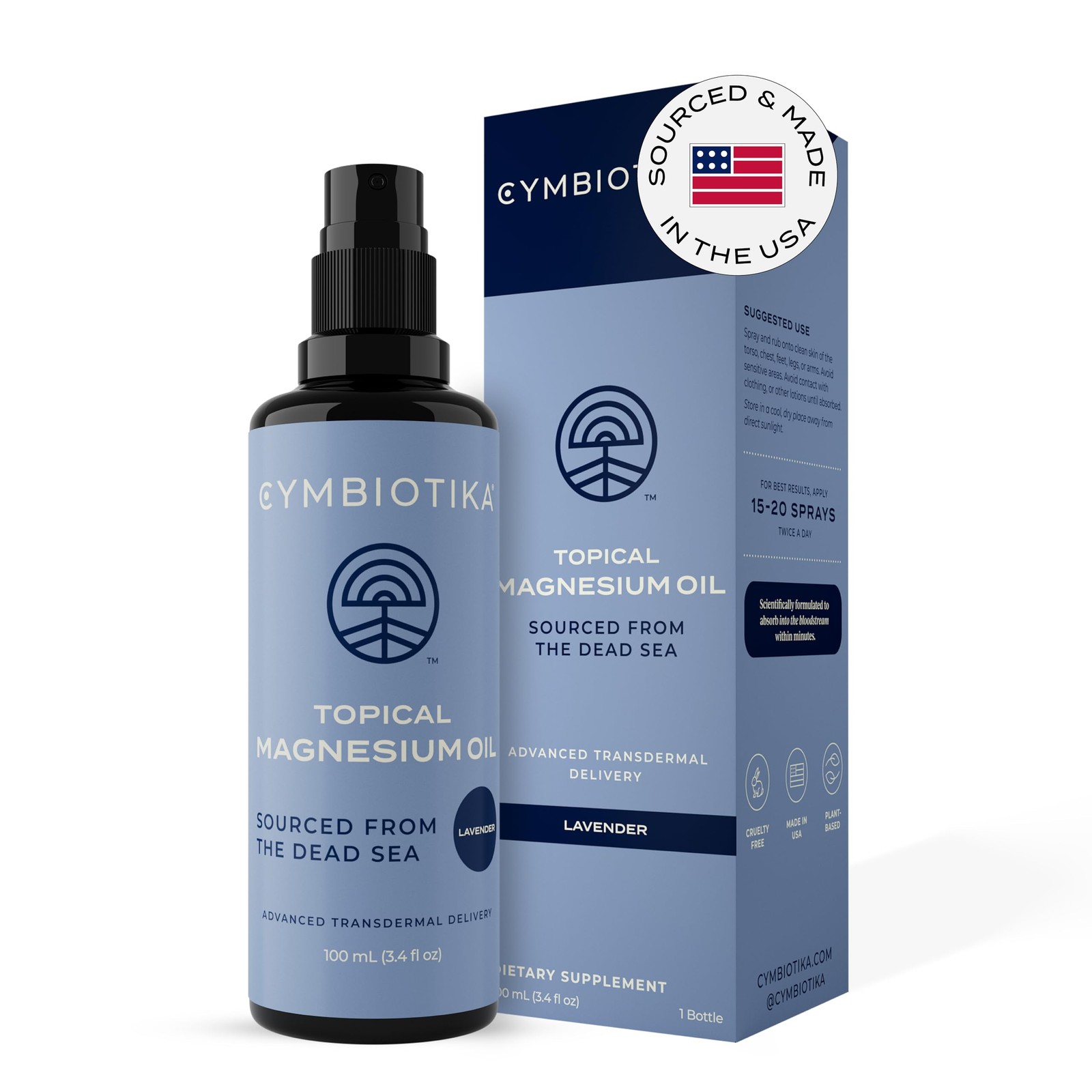 CYMBIOTIKA Topical Magnesium Oil Spray for Body, USA 3.4 Fl Oz (Pack of 1)