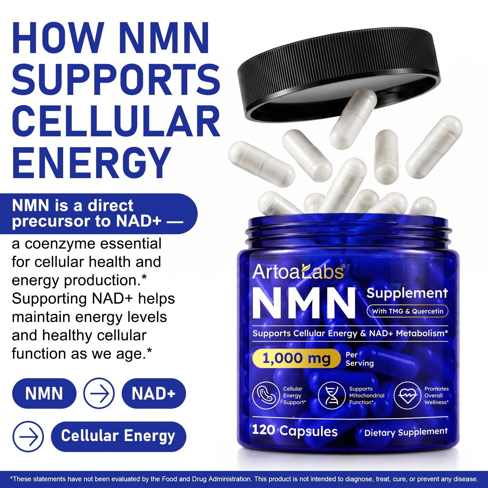 NMN Supplement, NMN Complex- 120 Veggie Capsules | High Purity NAD+ Precursor wi