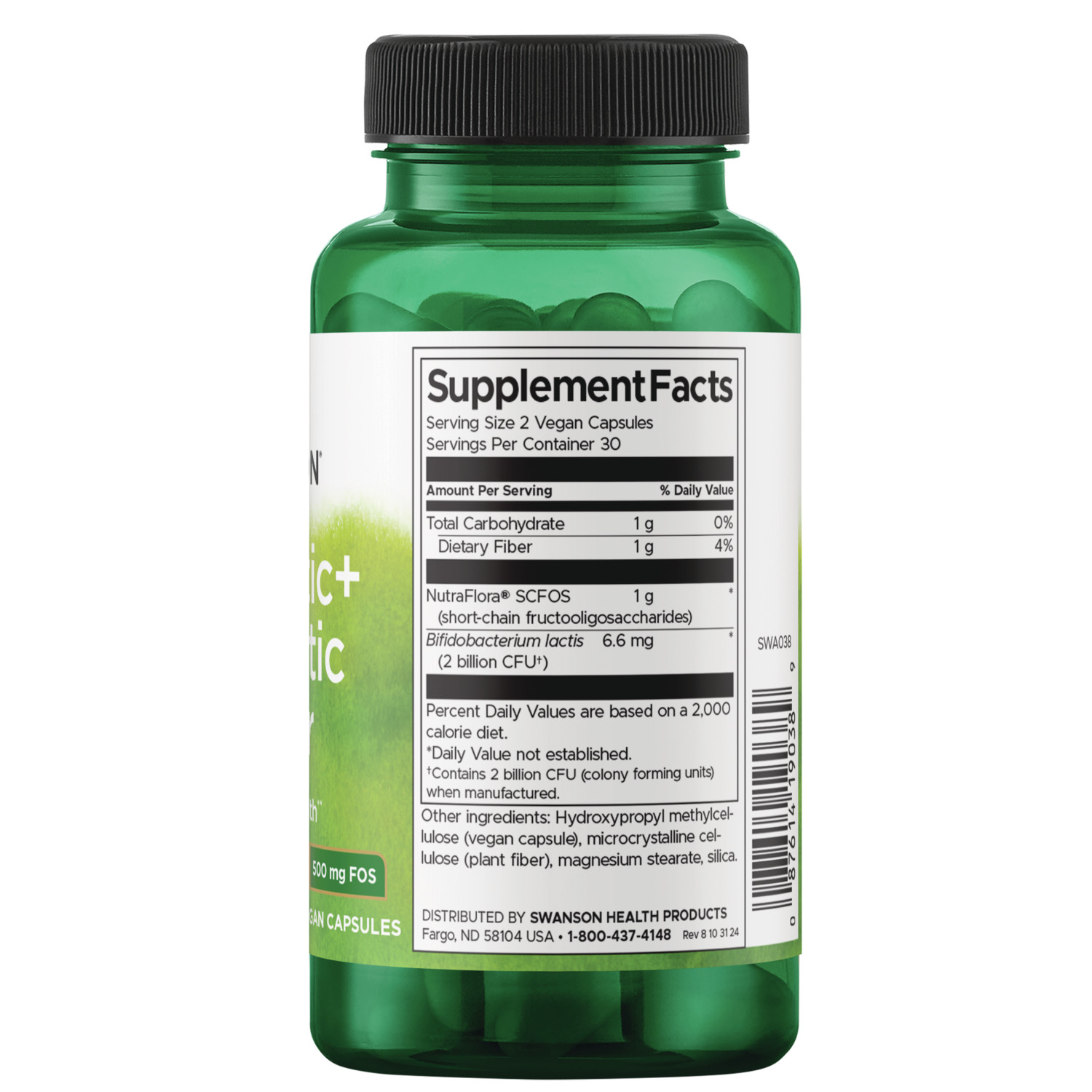Swanson Probiotic+ Prebiotic Fiber 500 Million Cfu 60 Veggie Capsules