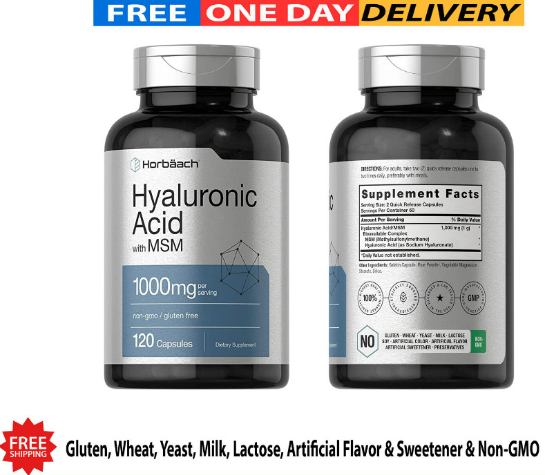 Hyaluronic Acid with MSM | 1000 mg | 120 Capsules | Non-GMO | Gluten Free USA