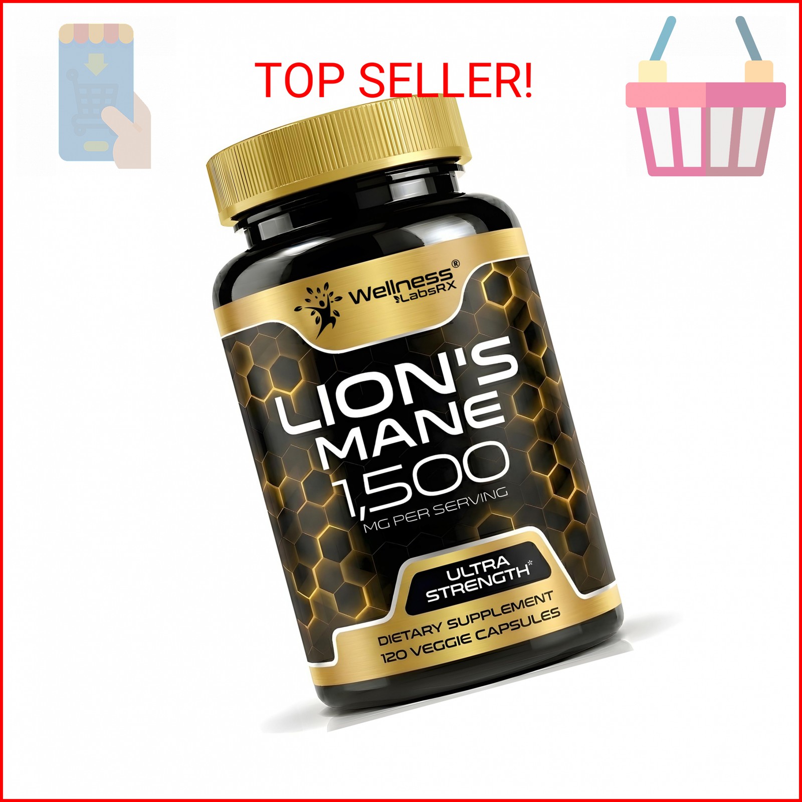 Lions Mane Supplement Capsules – 120 Count – Mushroom Supplement, Brain Suppleme