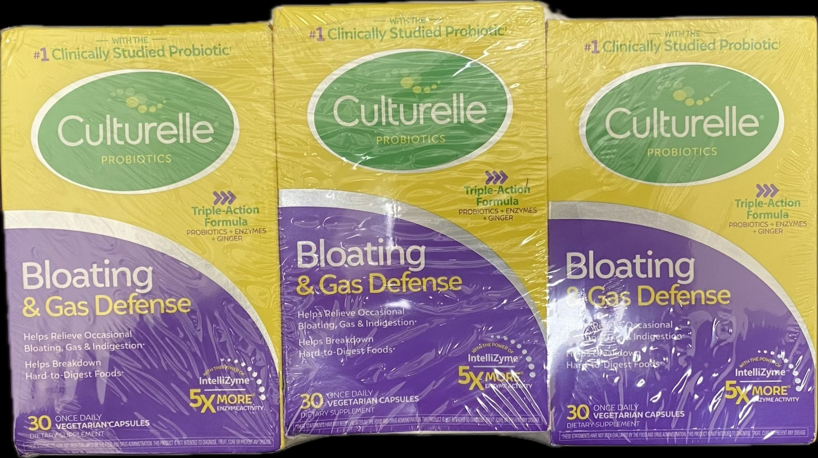 Lot of 3 Culturelle Probiotic Bloating & Gas Defense 30 Capsules ea Exp 06/2026