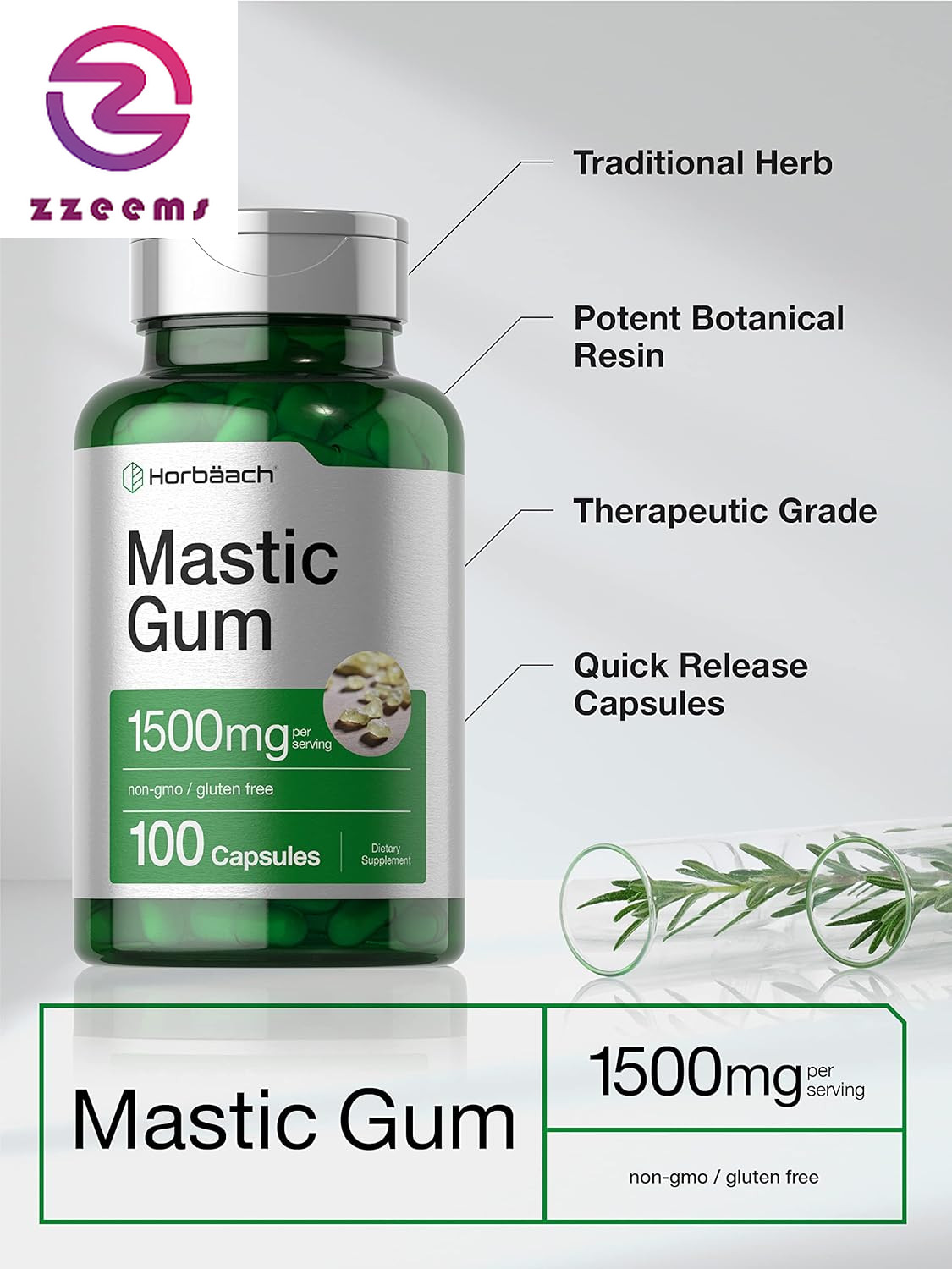 Mastic Gum Capsules 1500Mg 100 Count | Non-Gmo & Gluten Free