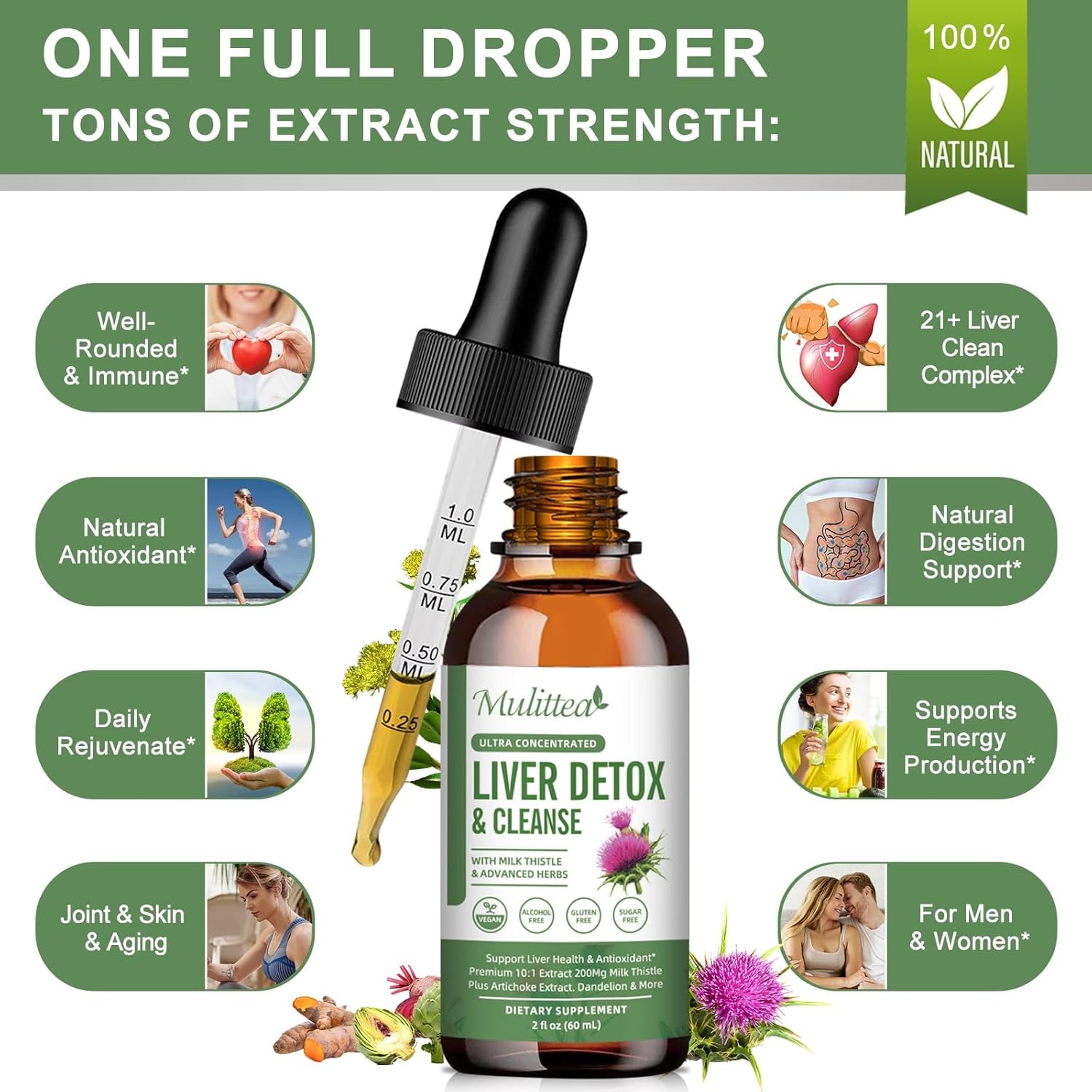 Milk Thistle Liquid Drop,Dandelion Root,Liver Cleanse Immune Support 60ml
