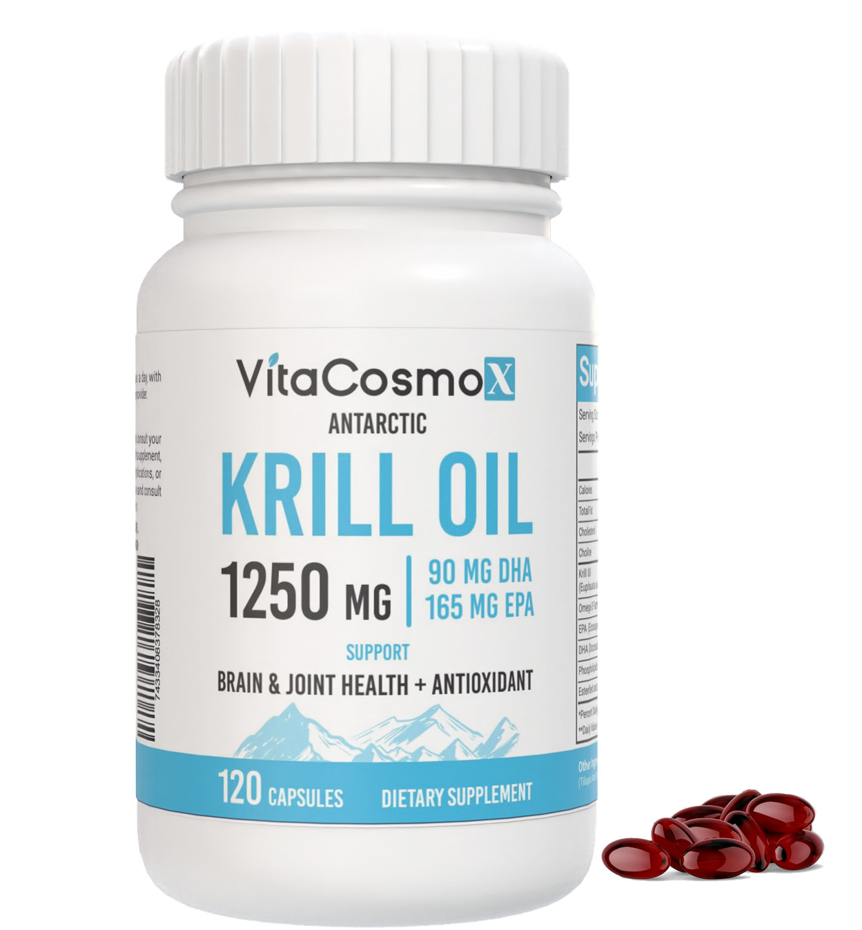 VitaCosmoX Antarctic Krill Oil 1250mg for Brain & Joint Support 120 capsules