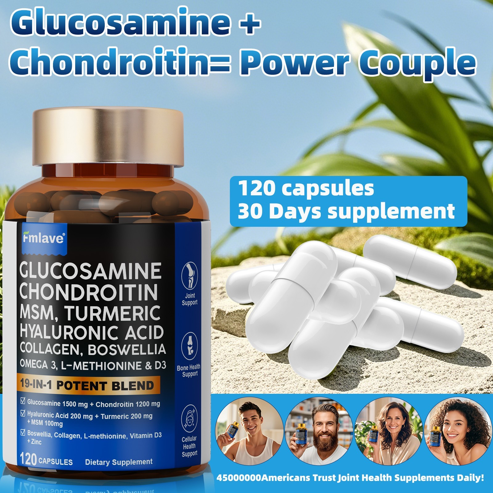 2 Pack Glucosamine Chondroitin Turmeric MSM Triple Strength Joint Support 240ct