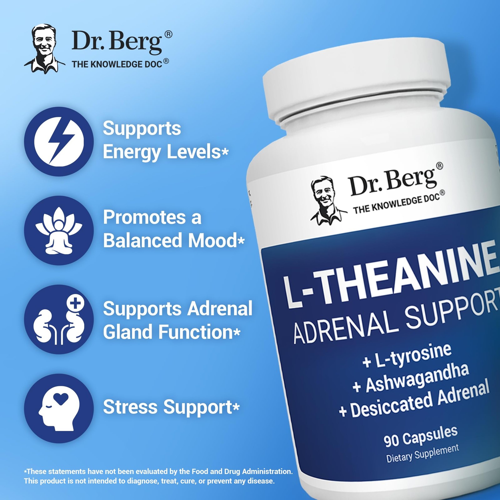 Dr. Berg 200 mg L-Theanine Adrenal Support – 90 Capsules 90 Count (Pack of 1)