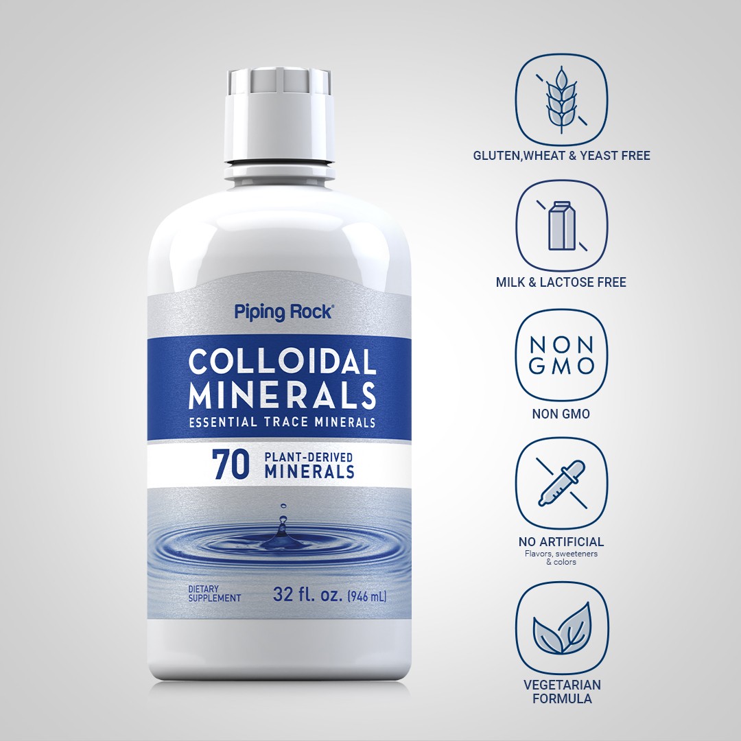 Colloidal Minerals Liquid 32 fl oz | 70 Plant-Derived Minerals | by Piping Rock