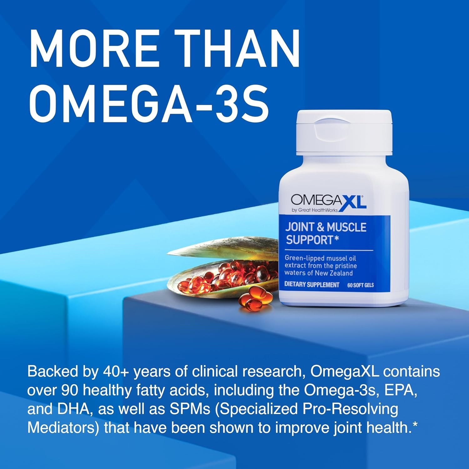 OmegaXL Joint Support Supplement Green Lipped Mussel Oil Softgels 120 Count