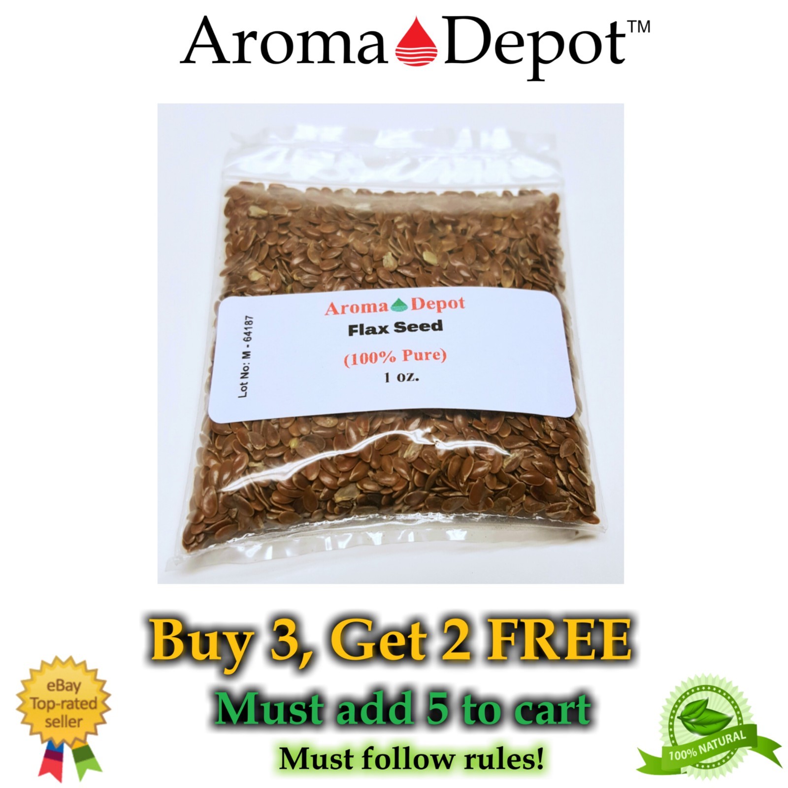 1 oz Whole Brown Grain Flax Seed 100% Pure Natural Omega-3 NON GMO Gluten Free