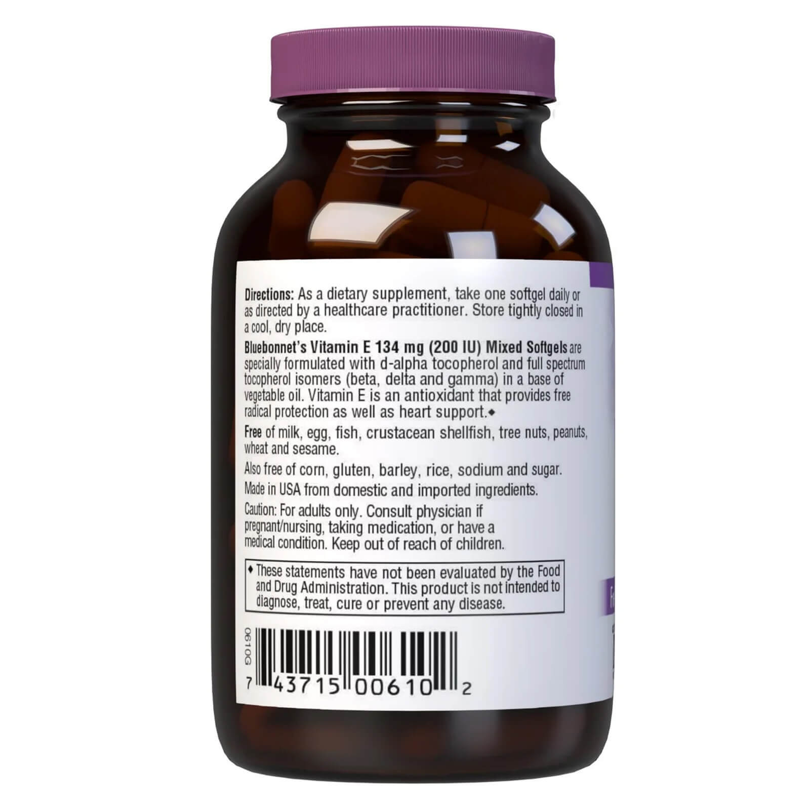 Bluebonnet Vitamin E 134 Mg (200 Iu) Mixed 50 Softgels, Heart Health