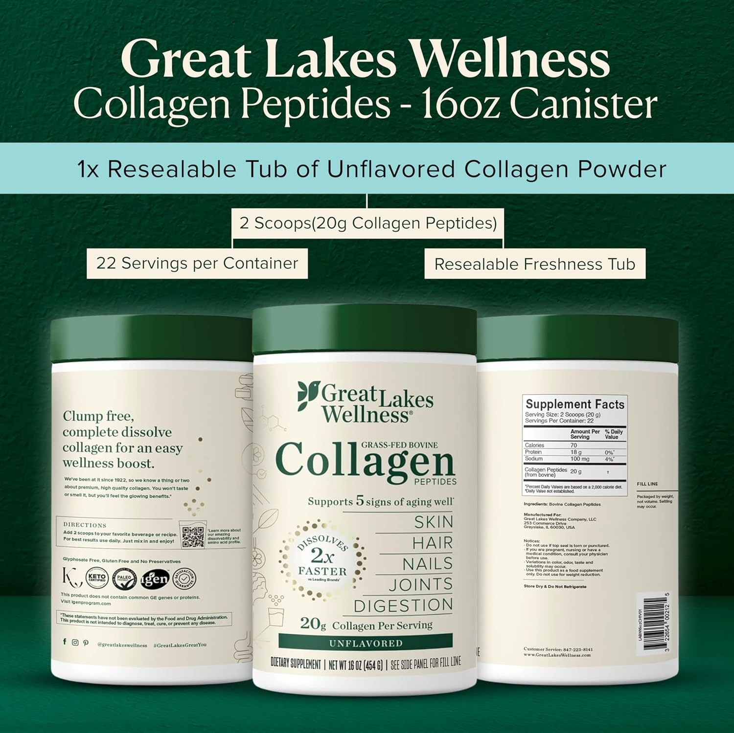 Great Lakes Wellness Collagen Peptides Powder – Supports Aging, Skin, Hair, N…