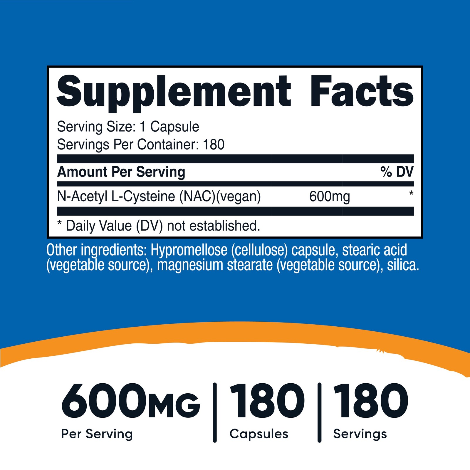 N-Acetyl L-Cysteine (NAC) 600mg, 180 Capsules 180 Count Gluten Free