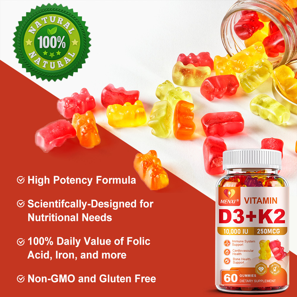 MENXI Vitamin D3 K2 Gummies – 60 Count – Supports Healthy Bone Heart