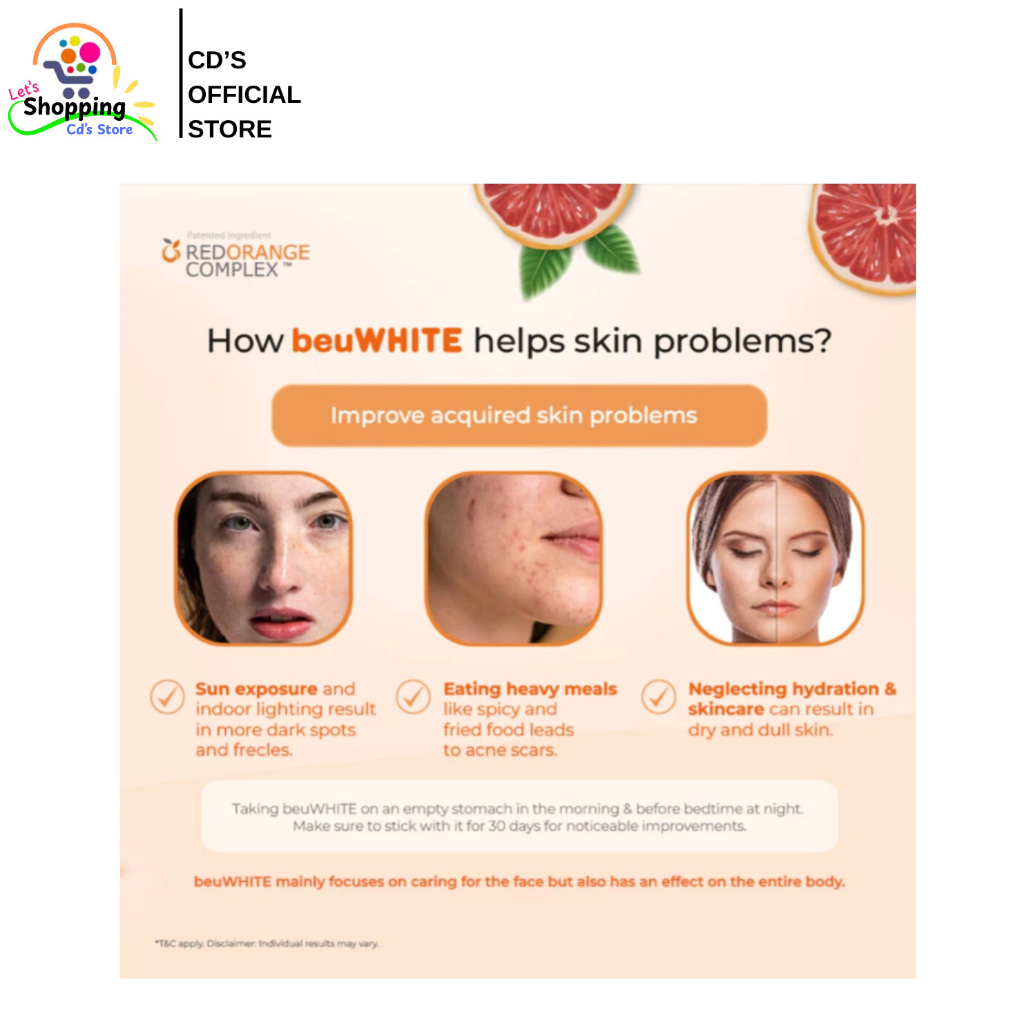 beuWHITE Oral Whitening Sunblock with Red Orange Complex – 30 Sachets (2g Each)