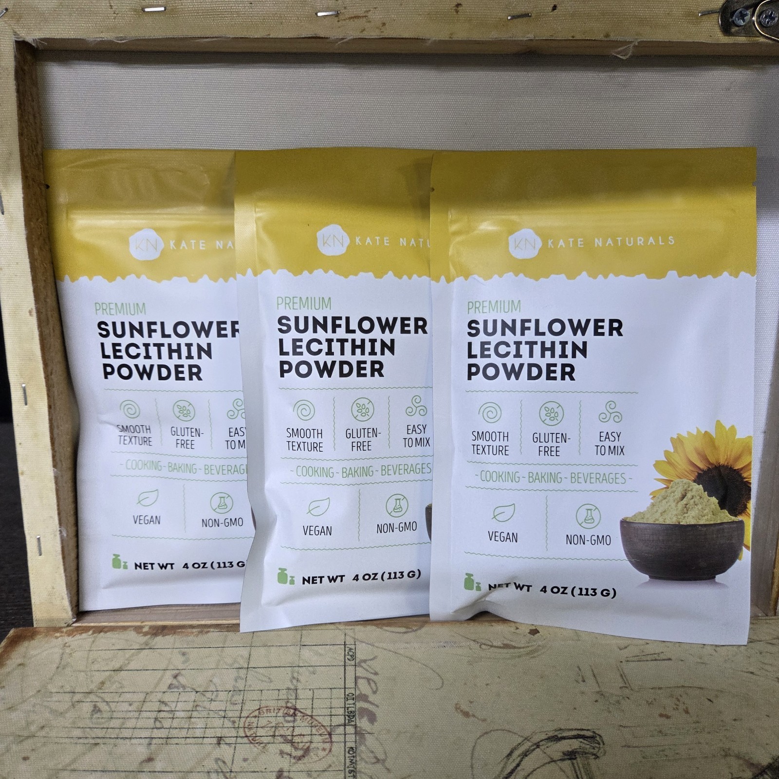 LOT – 3 BAGS Kate Naturals Sunflower Lecithin Powder – Bread Gummies Cooking 4oz
