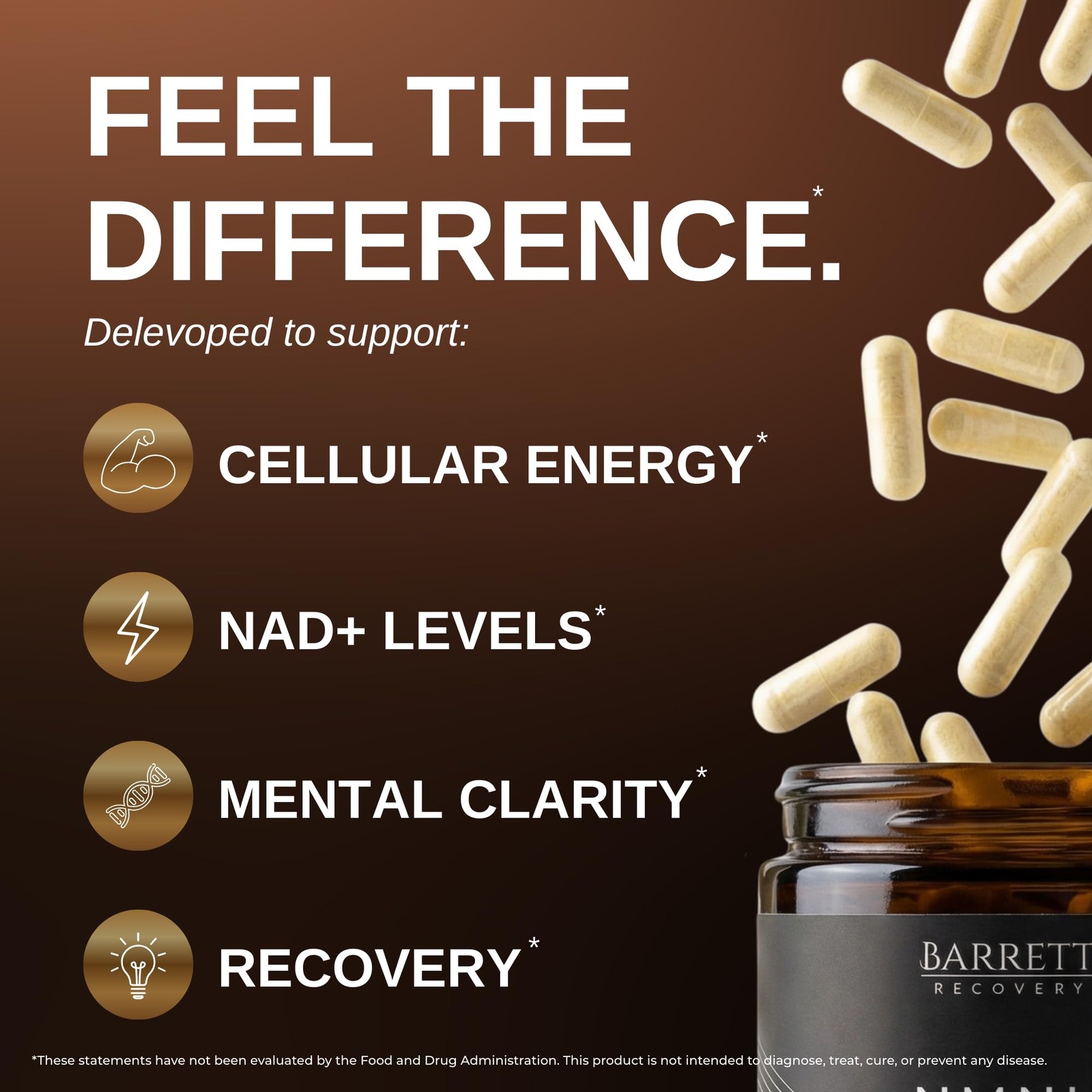 Barrett Recovery NMNH NAD+ Support Supplement – Daily Cellular Energy & Vital…