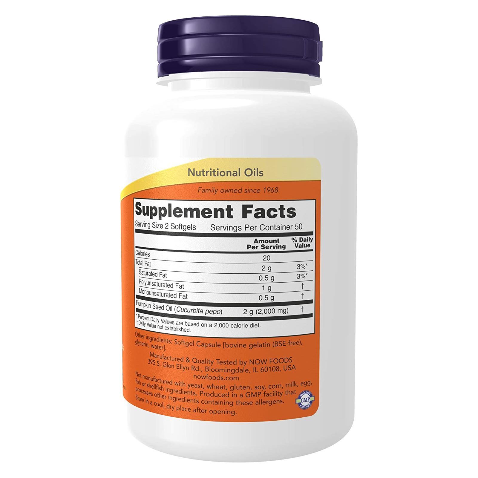 NOW FOODS Pumpkin Seed Oil 1000 mg – 100 Softgels