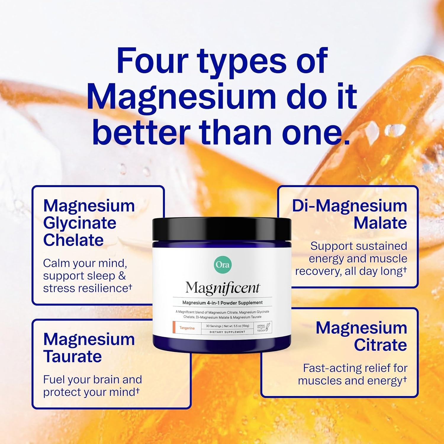 Ora Organic Magnesium Complex Powder Supplement 4in1 Magnesium Glycinate, Ta…