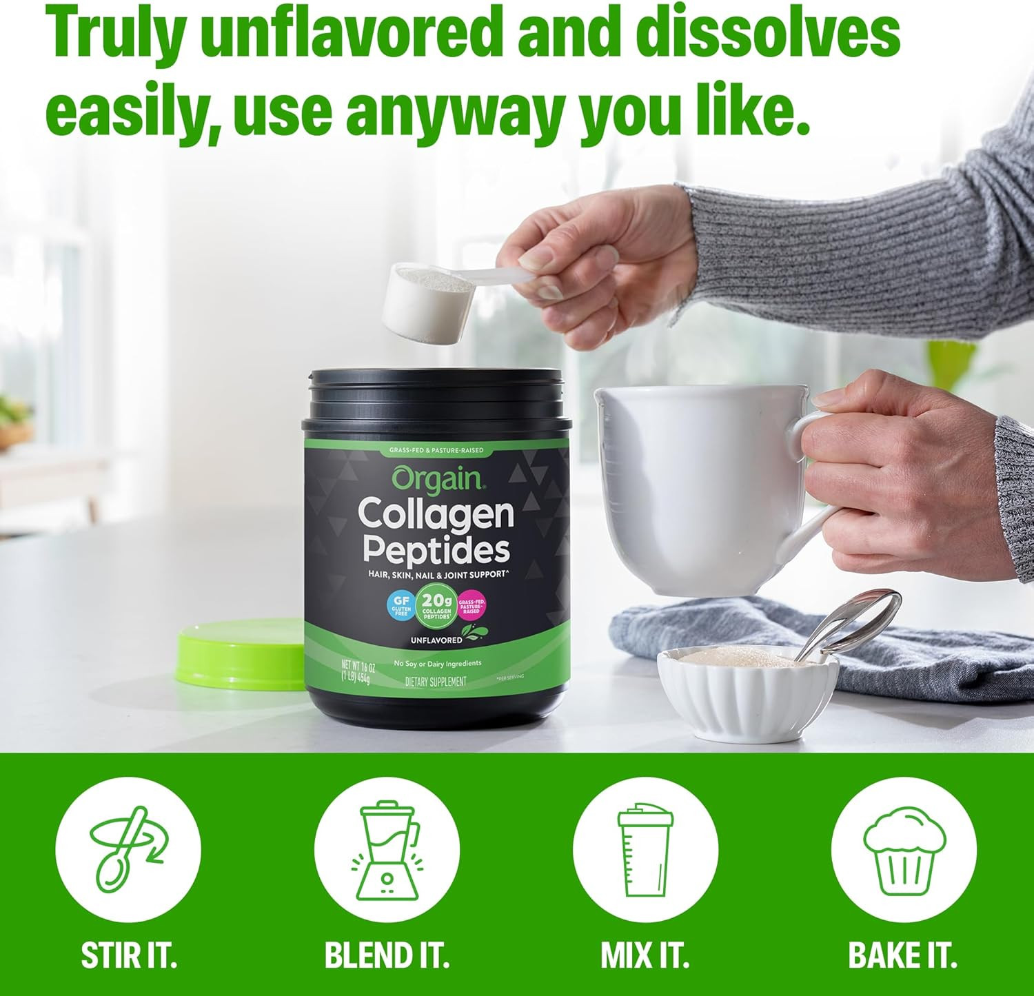 Orgain Hydrolyzed Collagen Peptides Powder for Women & Men, 20G Grass Fed Collag