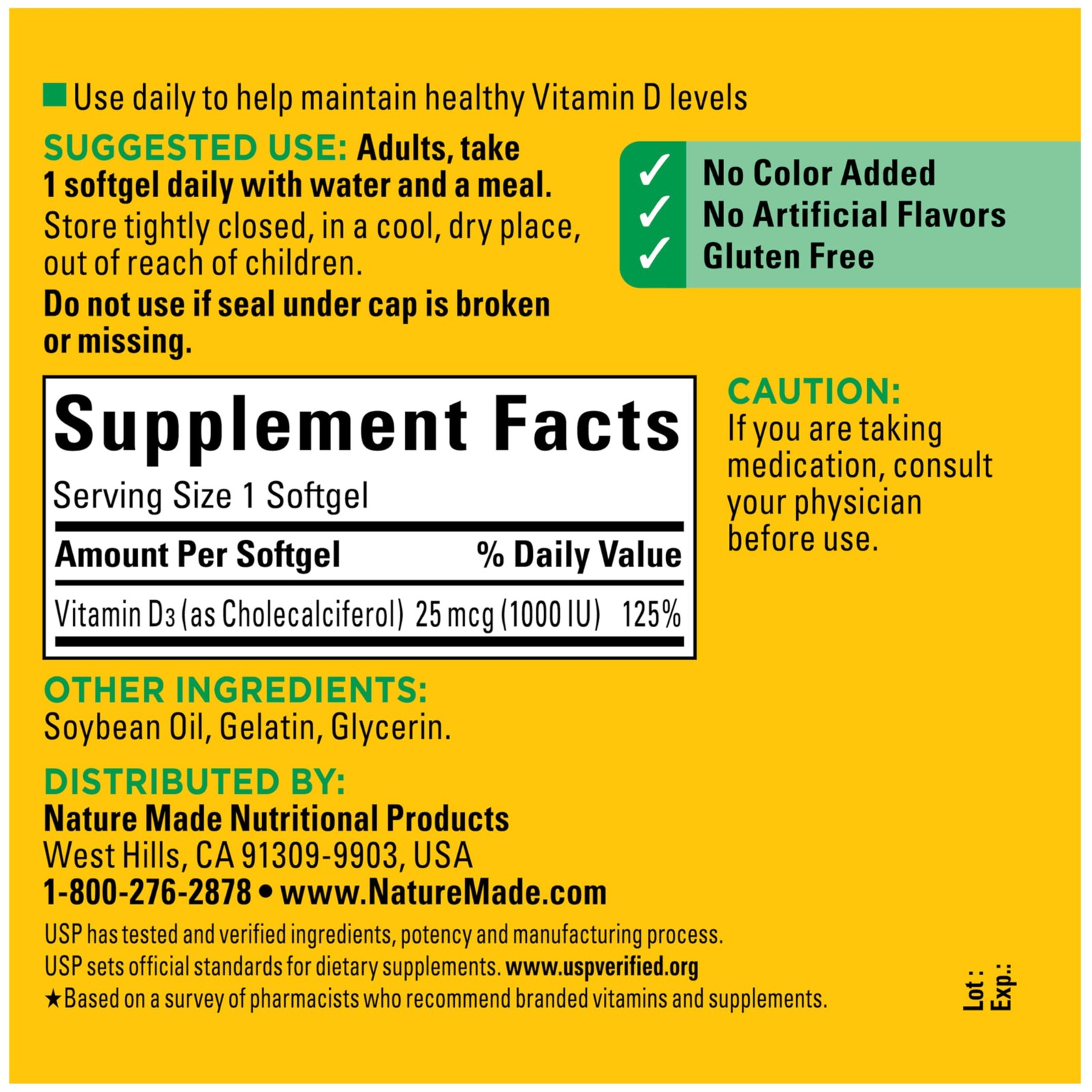 Nature Made Vitamin D3 1000 IU (25 mcg), 300 Count (Pack of 1), 300