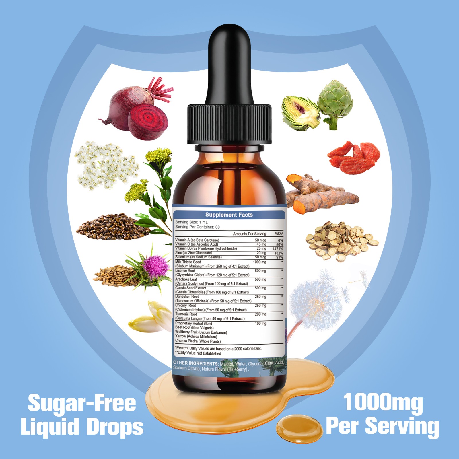 60ML Liver Support Milk Thistle Liquid Drops Vegan, Sugar & Alcohol-Free