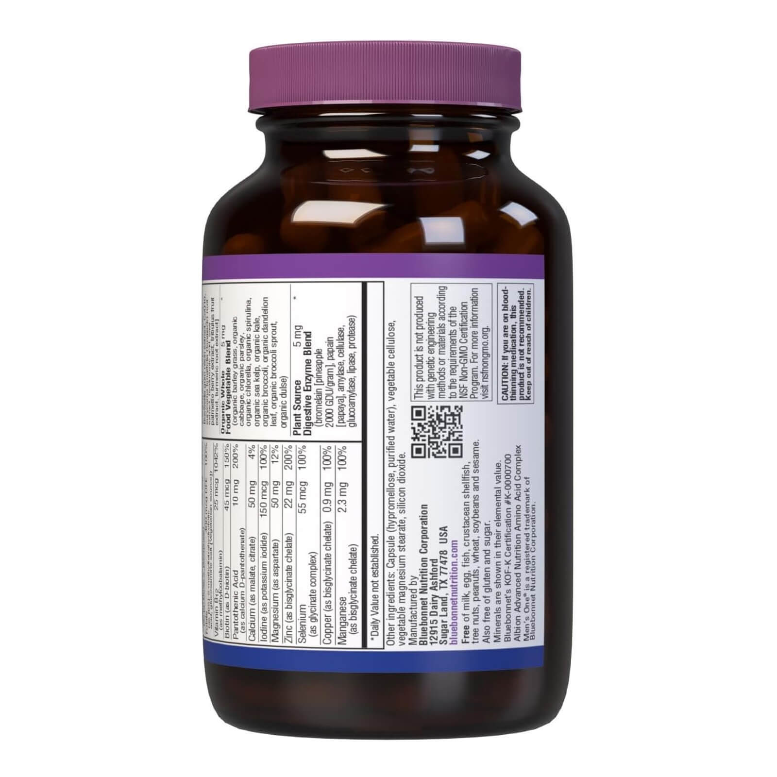 Bluebonnet One Mens One 40+ Whole Food-Based Multiple 60 Vegetable Caps, Non GMO