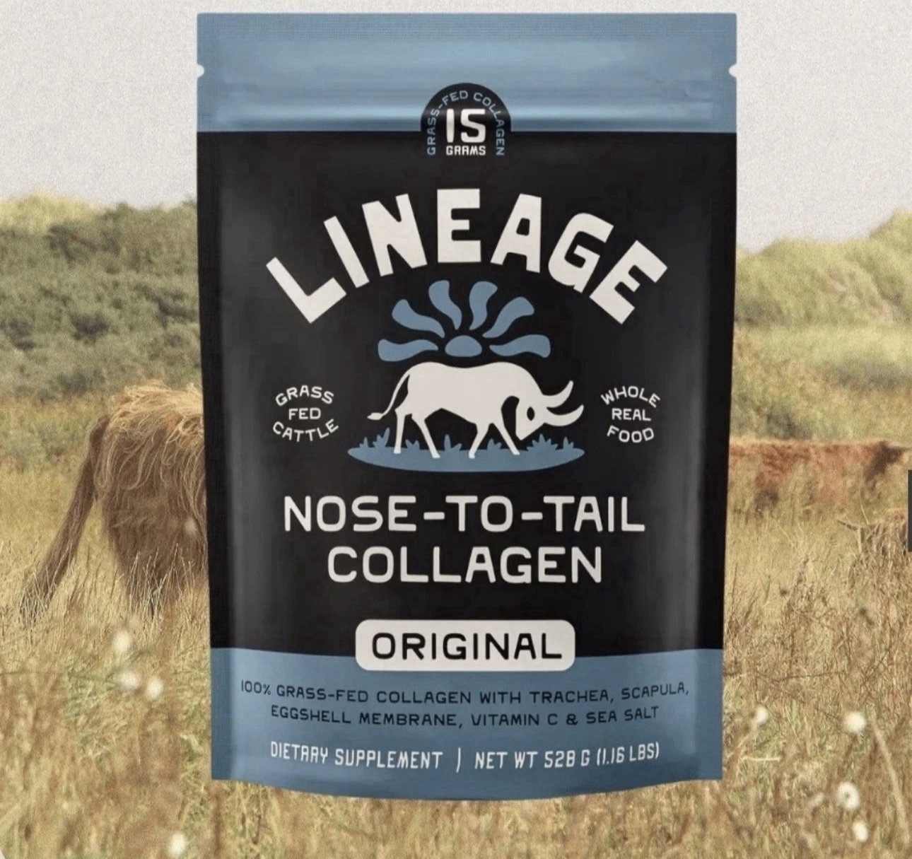 Lineage Provisions 100% Grass Fed Collagen Powder UNFLAVORED 30 Servings