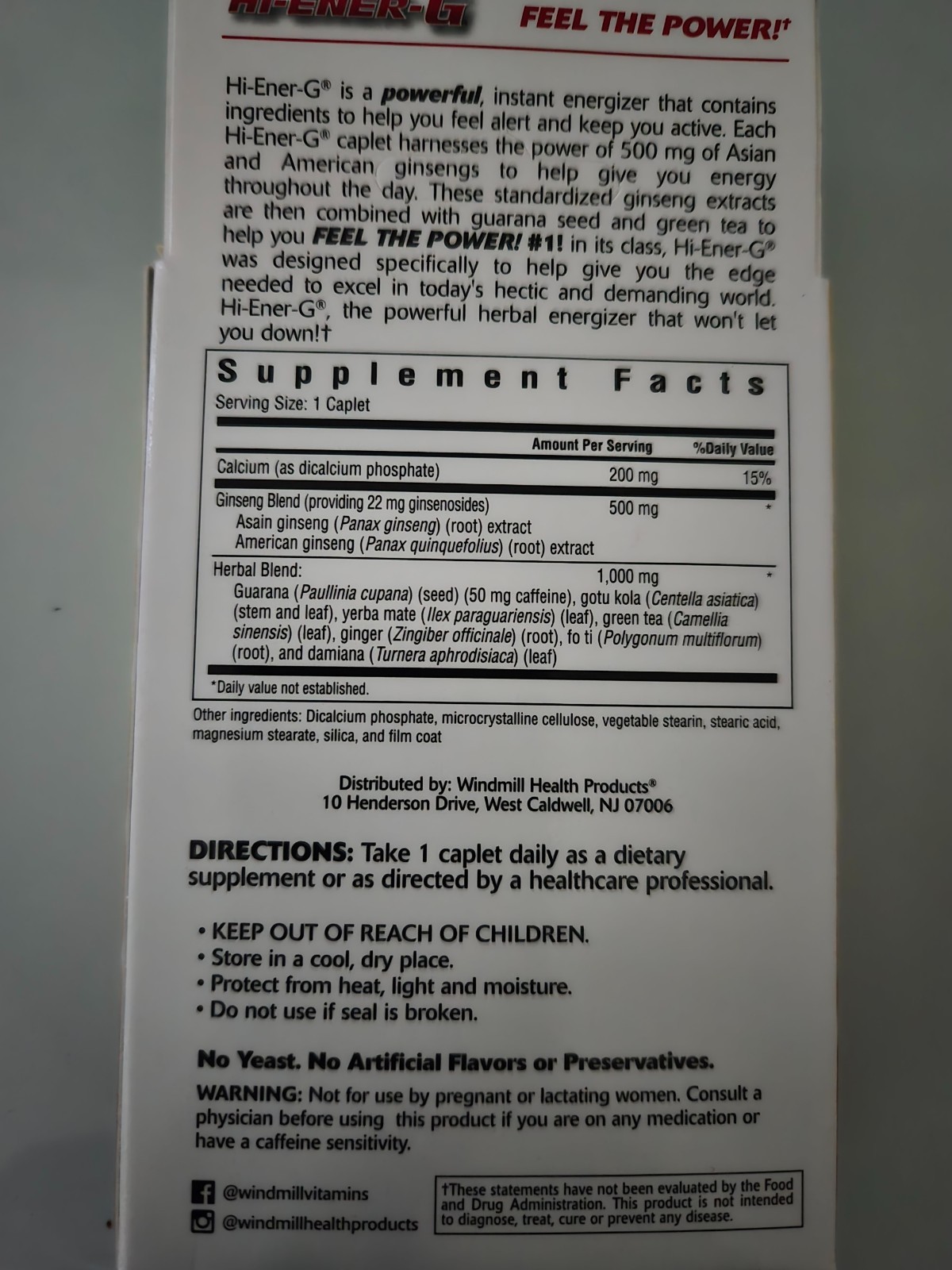 LOT of 2 BOXES – Hi-Ener-G Extended Release 20 Caplets 500 mg
