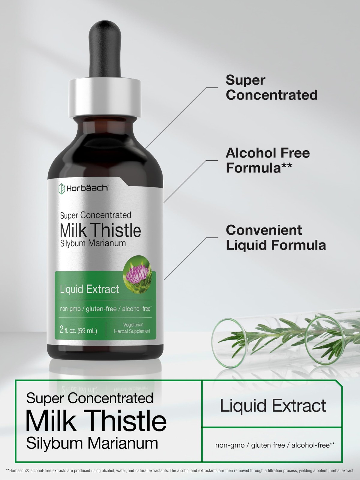 Horbäach Milk Thistle Extract Liquid | 2 fl oz | Alcohol 2 Fl Oz (Pack of 1)