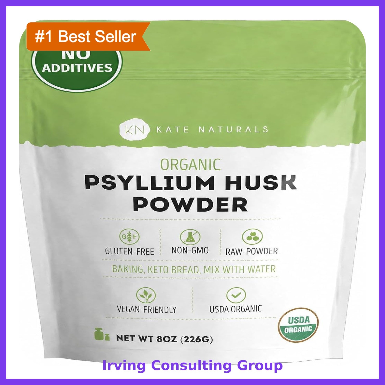 Kate Naturals Psyllium Husk Powder 8oz Organic Gluten Free Baking Digestion