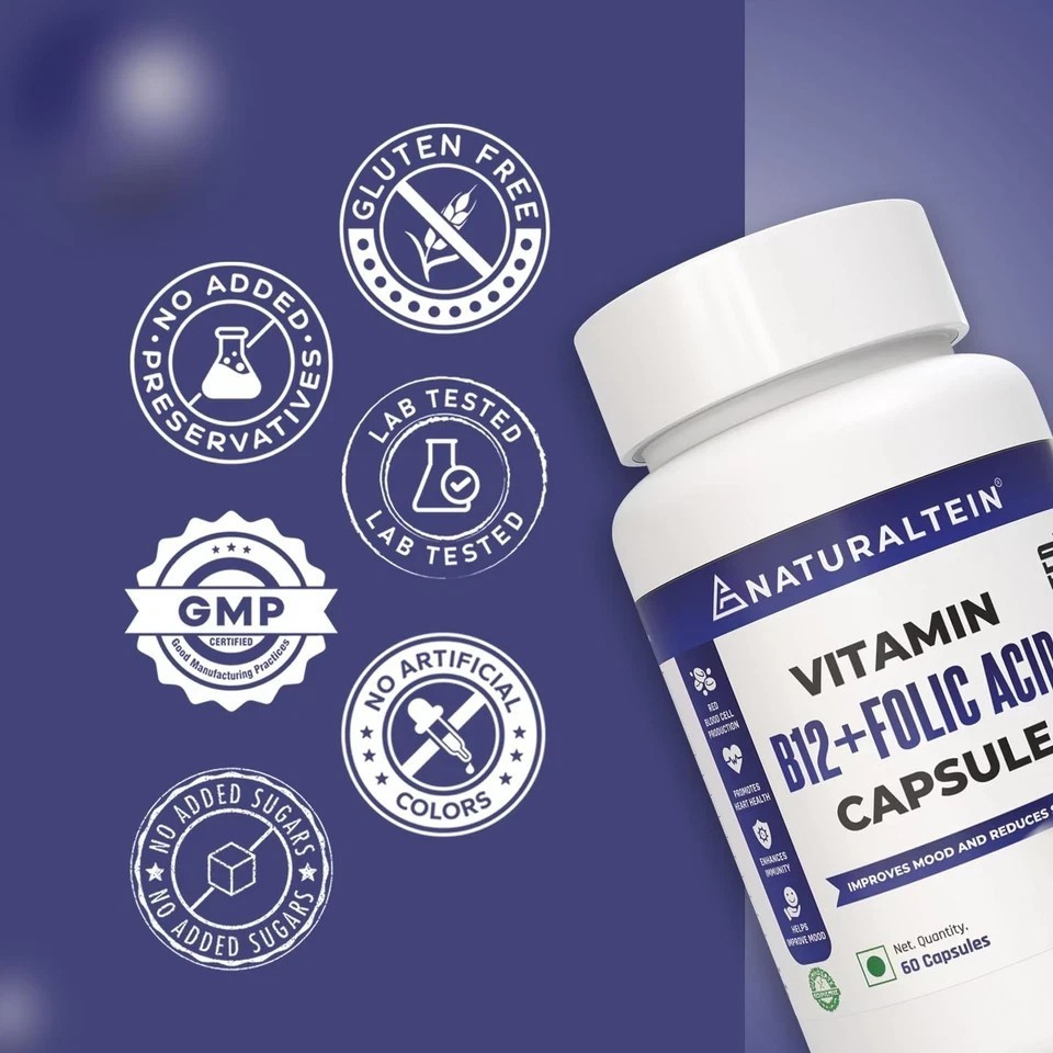 NATURALTEIN Vitamin B12 + Folate Energy Brain & Heart Health 60 capsules T859
