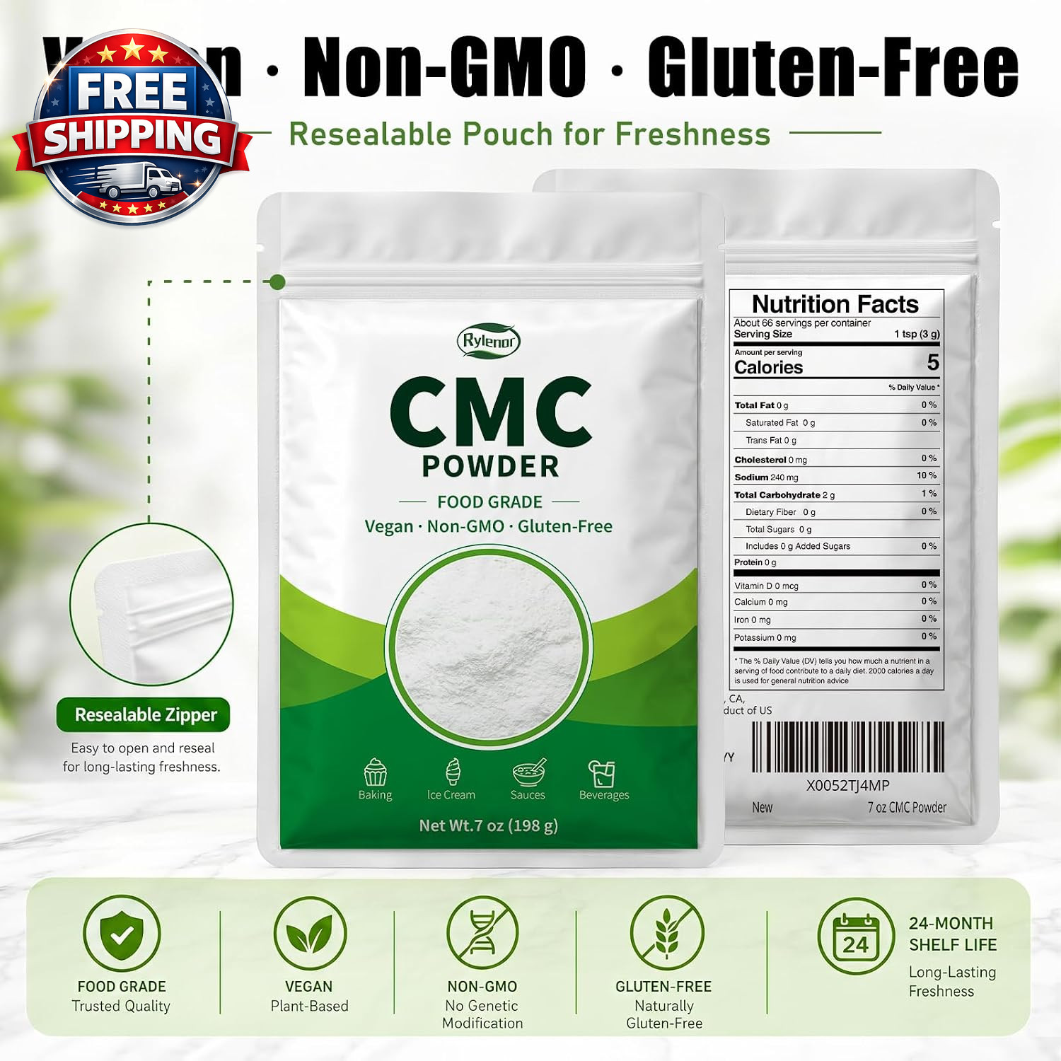 100% Pure CMC Powder CMC Para Helados for Fondant, Ice Cream Stabilizer – 7Oz Ce