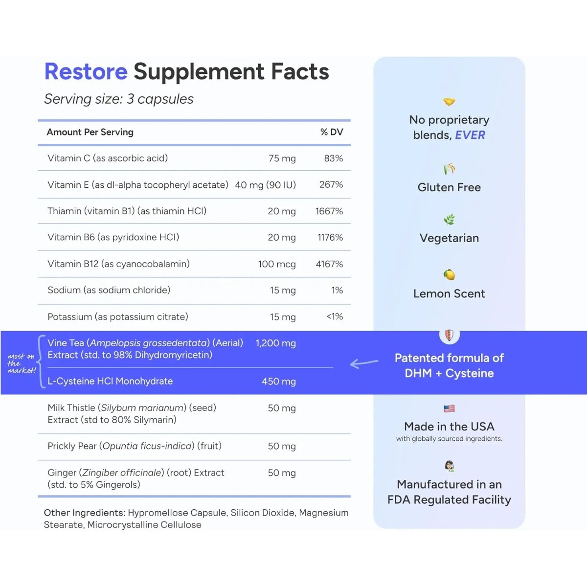 Cheers Restore DHM L-Cysteine After Alcohol Aid Supplement 36 Capsules 12 Doses