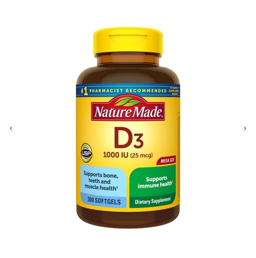 Nature Made Vitamin D3 1000 IU 300 Softgels Immune Bone Muscle Health Support