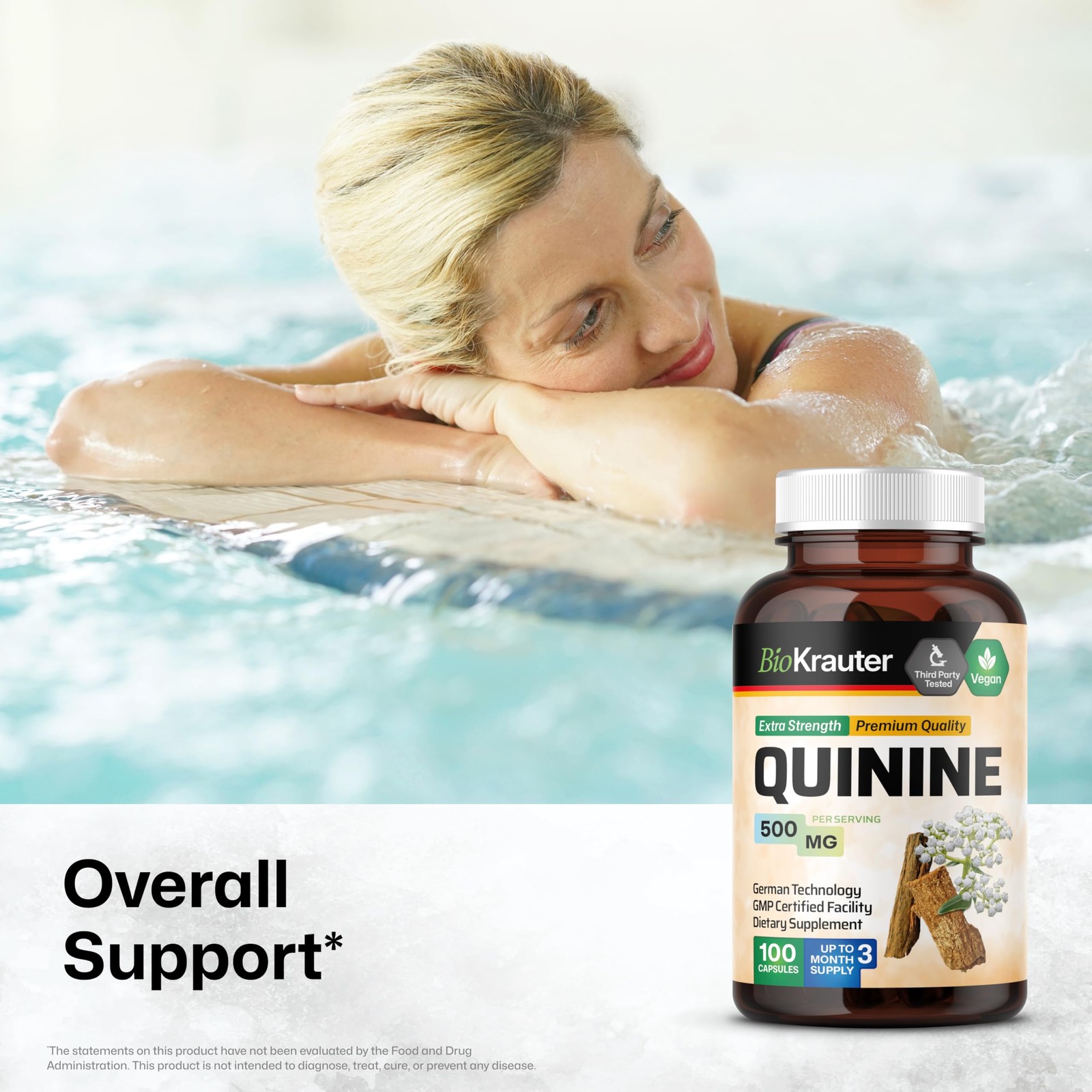 Bio Krauter Quinine For Leg Cramps Capsules 500 Mg – 100 Count – Cinchona Bark