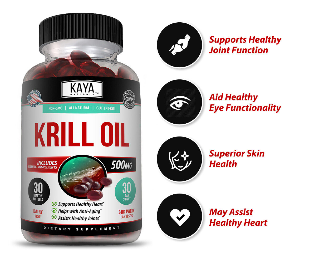 Krill Oil 500 mg With Omega-3, EPA, DHA, and Astaxanthin Supplement