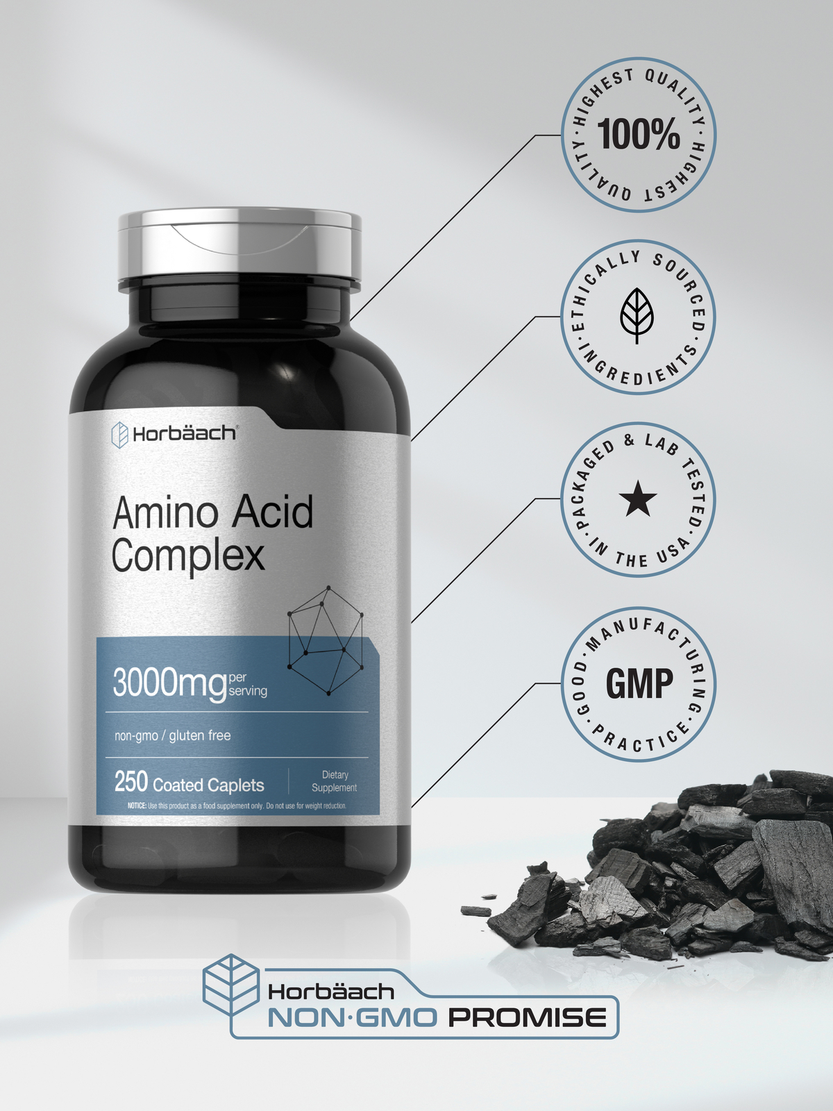 Amino Acid Complex 3000mg | 360 Caplets | Non-GMO, Gluten Free | by Horbaach