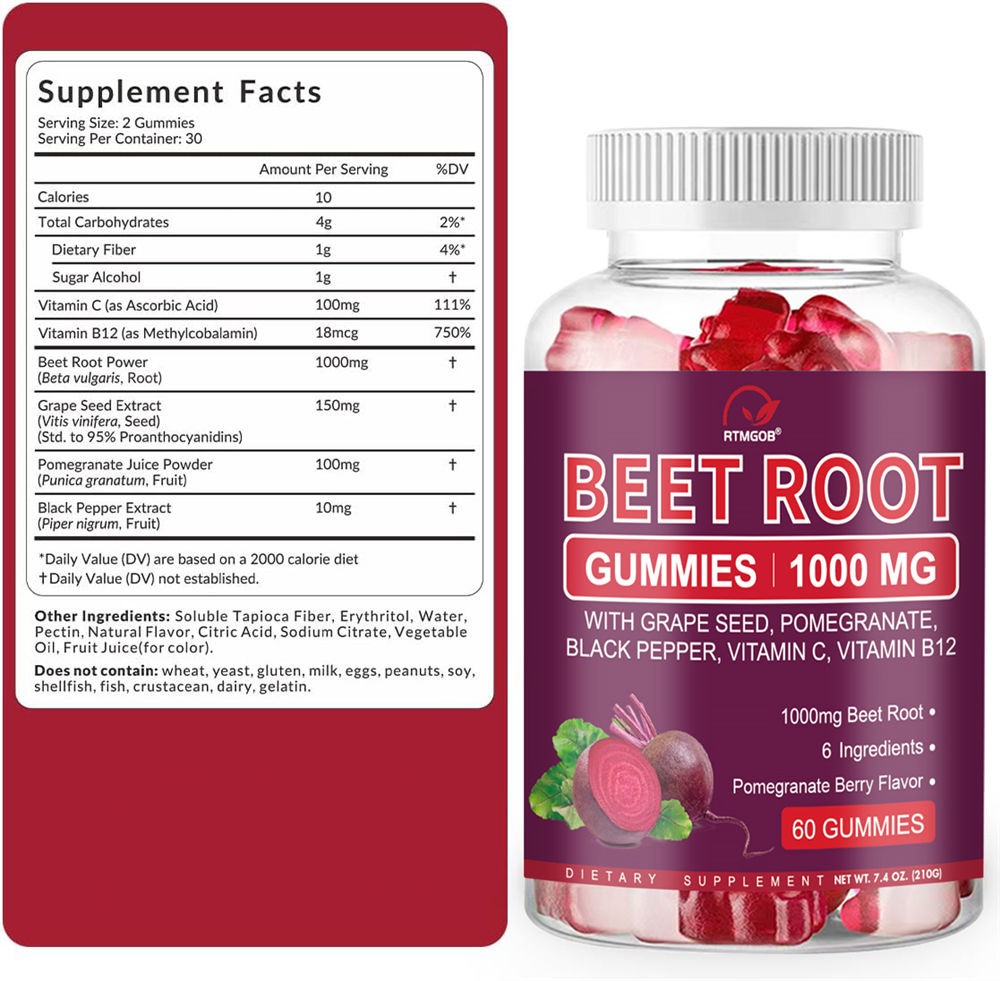 Organic Beet Root 60 Gummies Capsules for Circulation & Natural Energy Boost