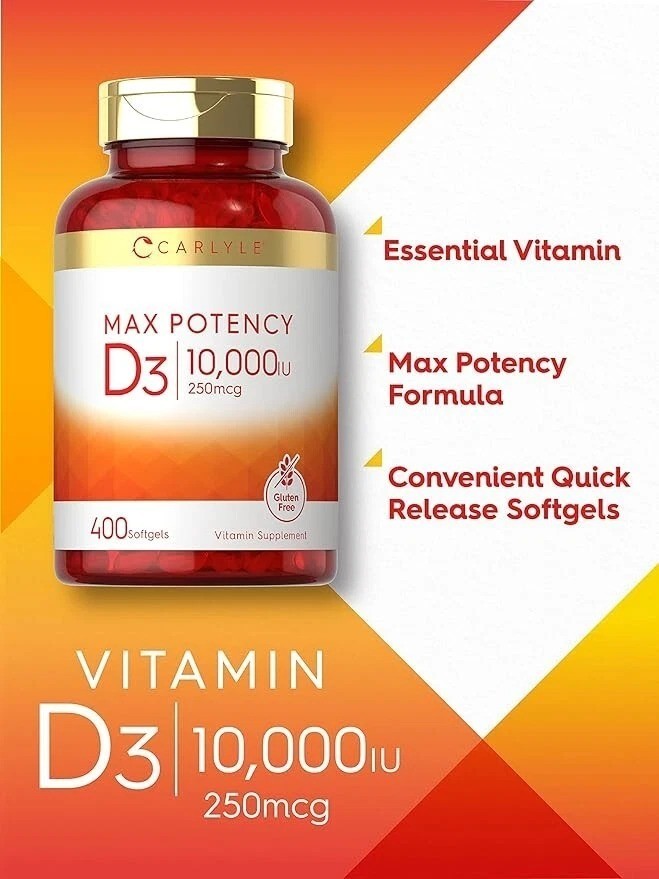 Carlyle Vitamin D 10000 IU 400 Softgels | Value Size | Max Potency | Non-GMO, Gl