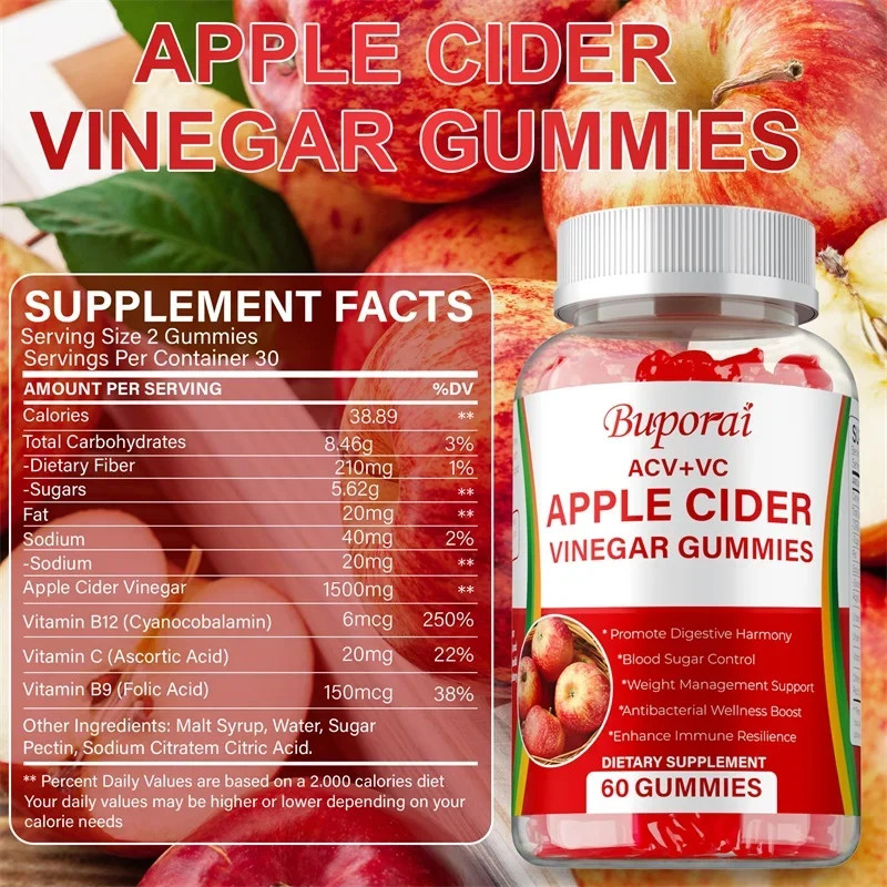 Apple Cider Vinegar 60pcs,Weight Management, Appetite Control, Metabolism