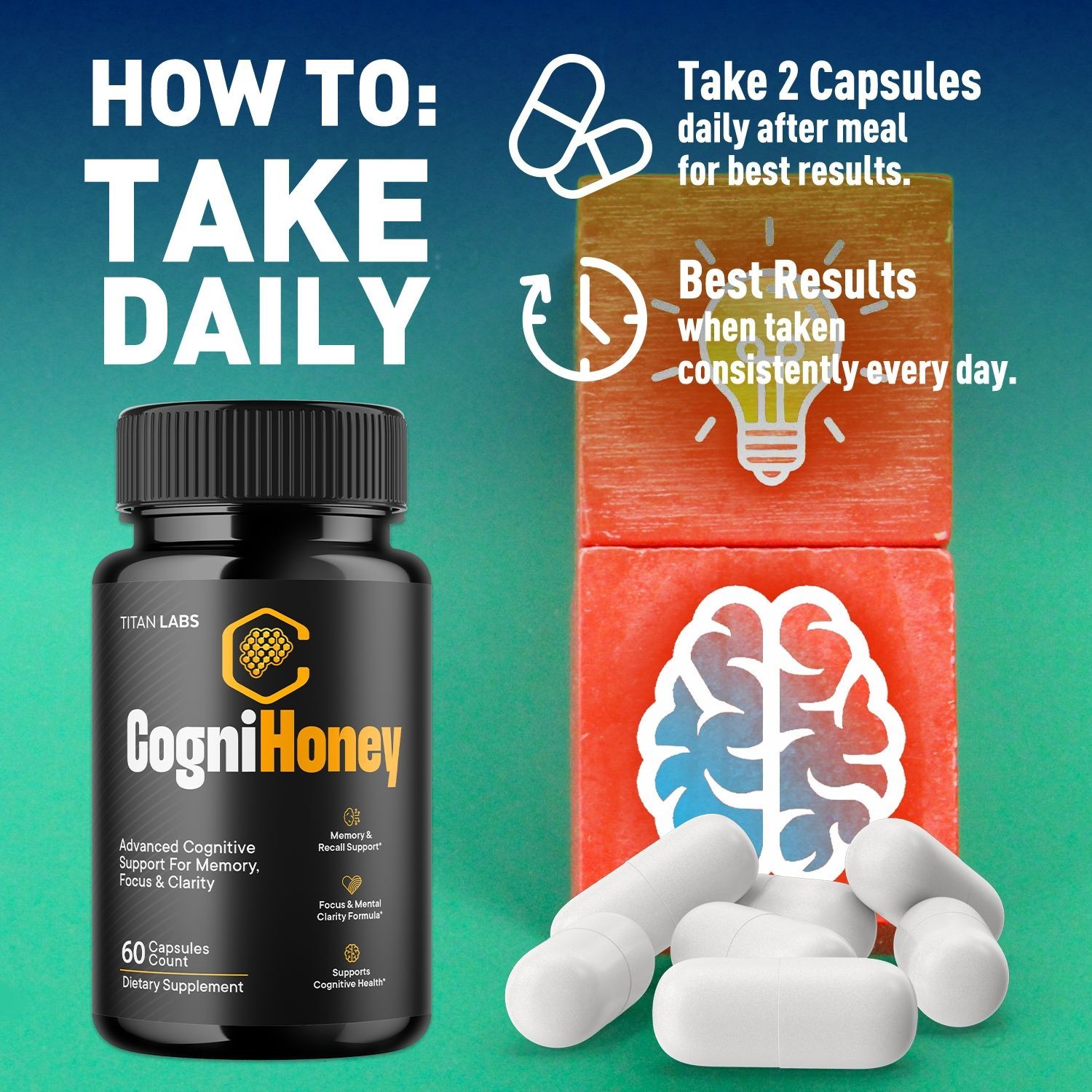 (5 Pack) CogniHoney Pills – Brain Health & Cognitive Support Supplement 300 Caps