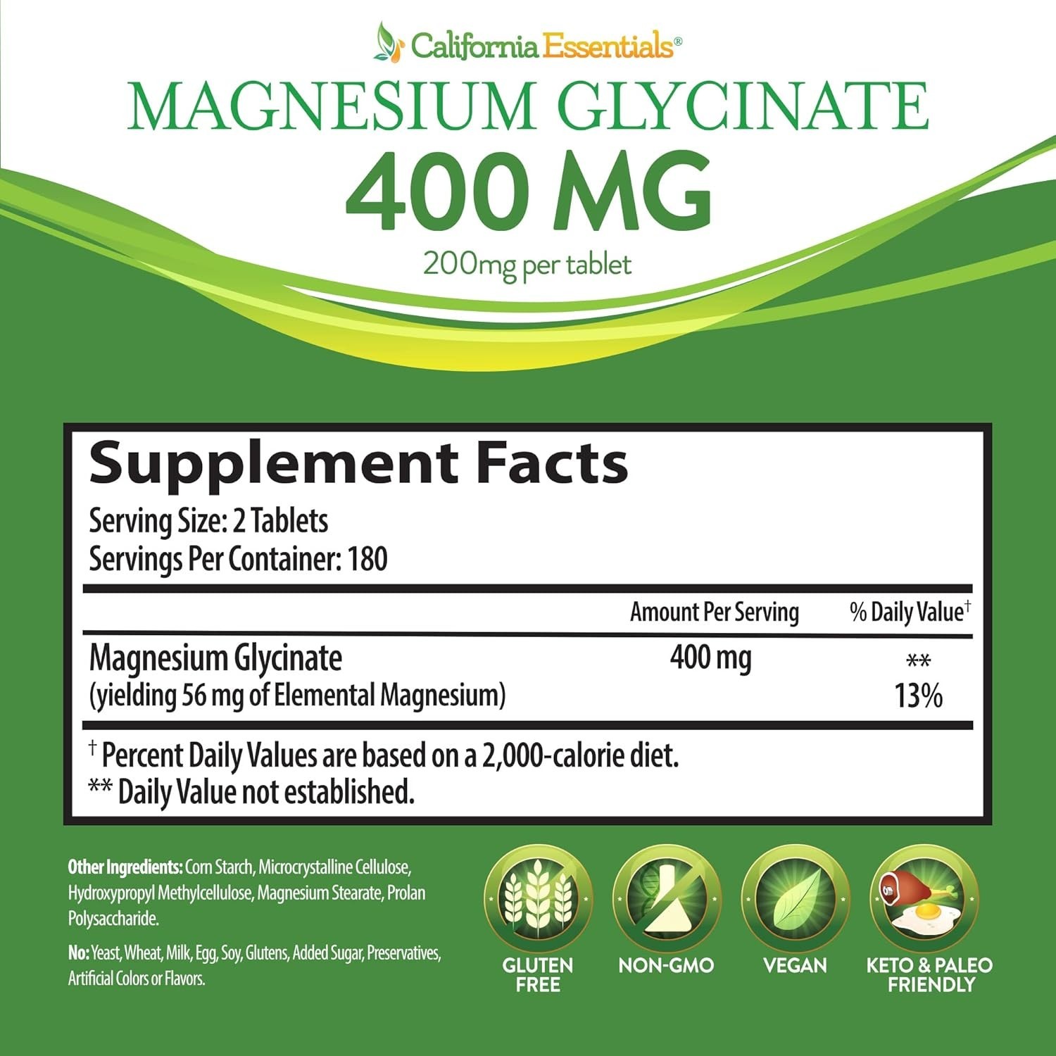 MAGNESIUM GLYCINATE BONE HEART HEALTH MUSCLE AND NERVE HEALTH 400mg FREE SHIP