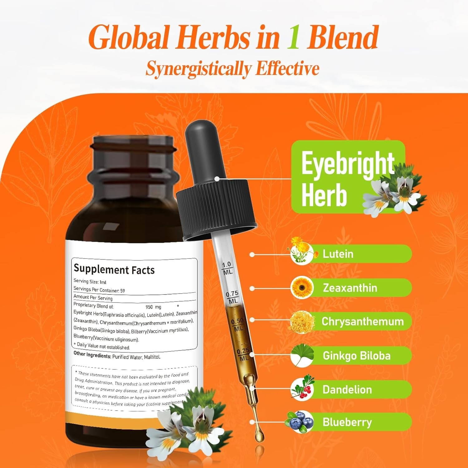 Natural Eye Health Drops with Eyebright & Blueberry Extract – 2 oz Tincture