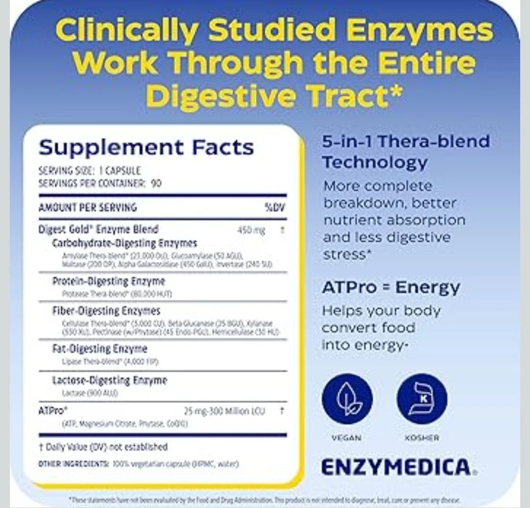 Digest Gold ATPro: Max Strength Enzymes for Large Meals & Bloating Relief, 90 Ct