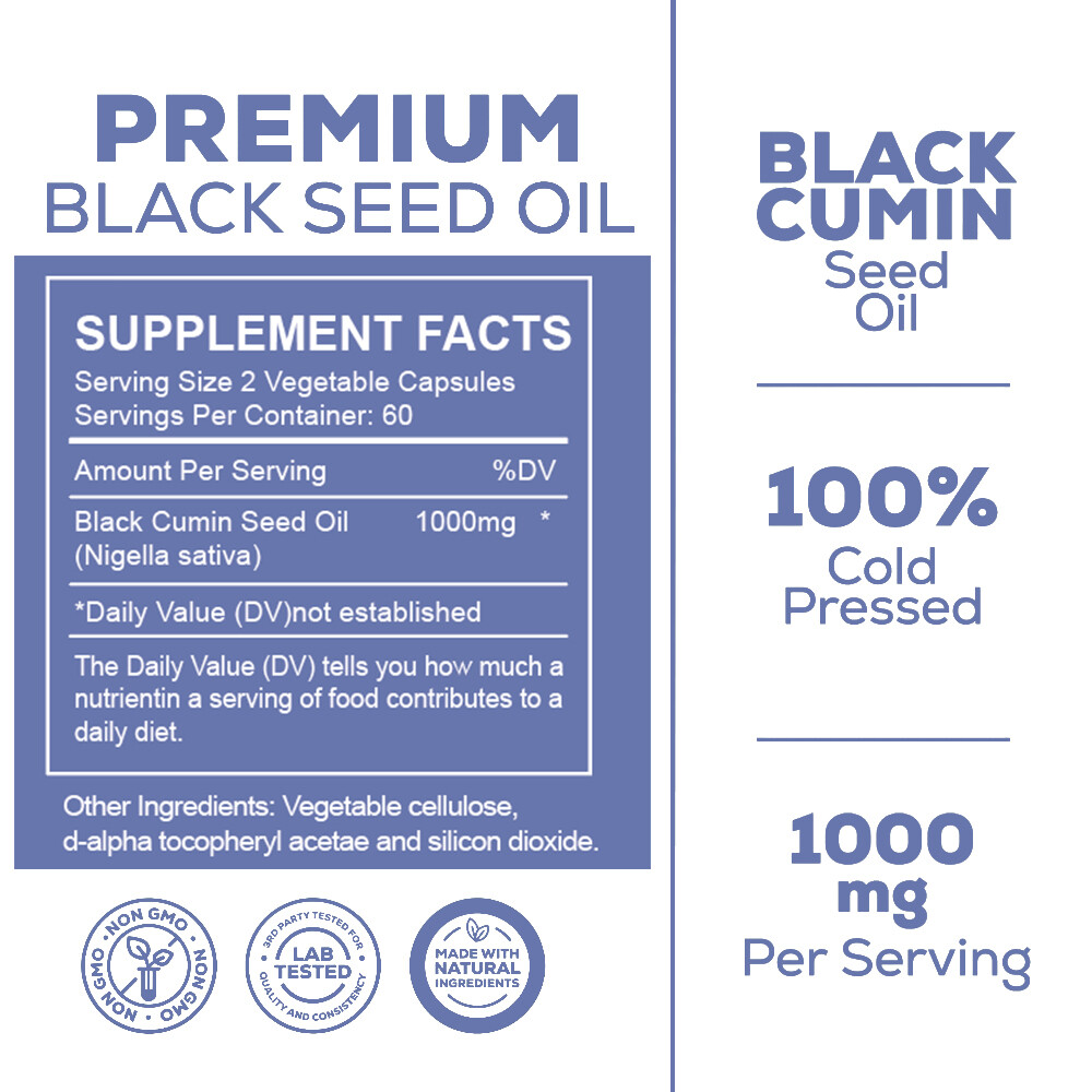 Black Seed Oil 120 Capsule Organic Cold Pressed Cumin Nigella Sativa Softgel Cap