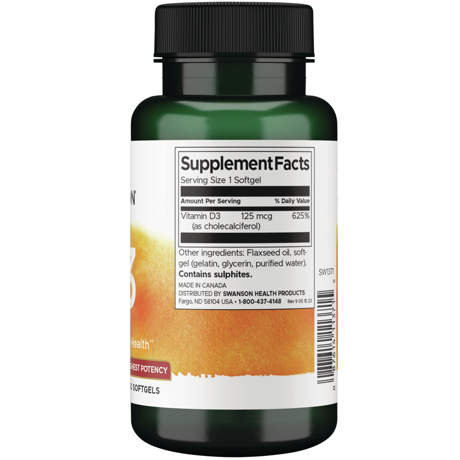 Swanson Highest Potency Vitamin D-3 Softgels, 5,000 IU, 250 Count