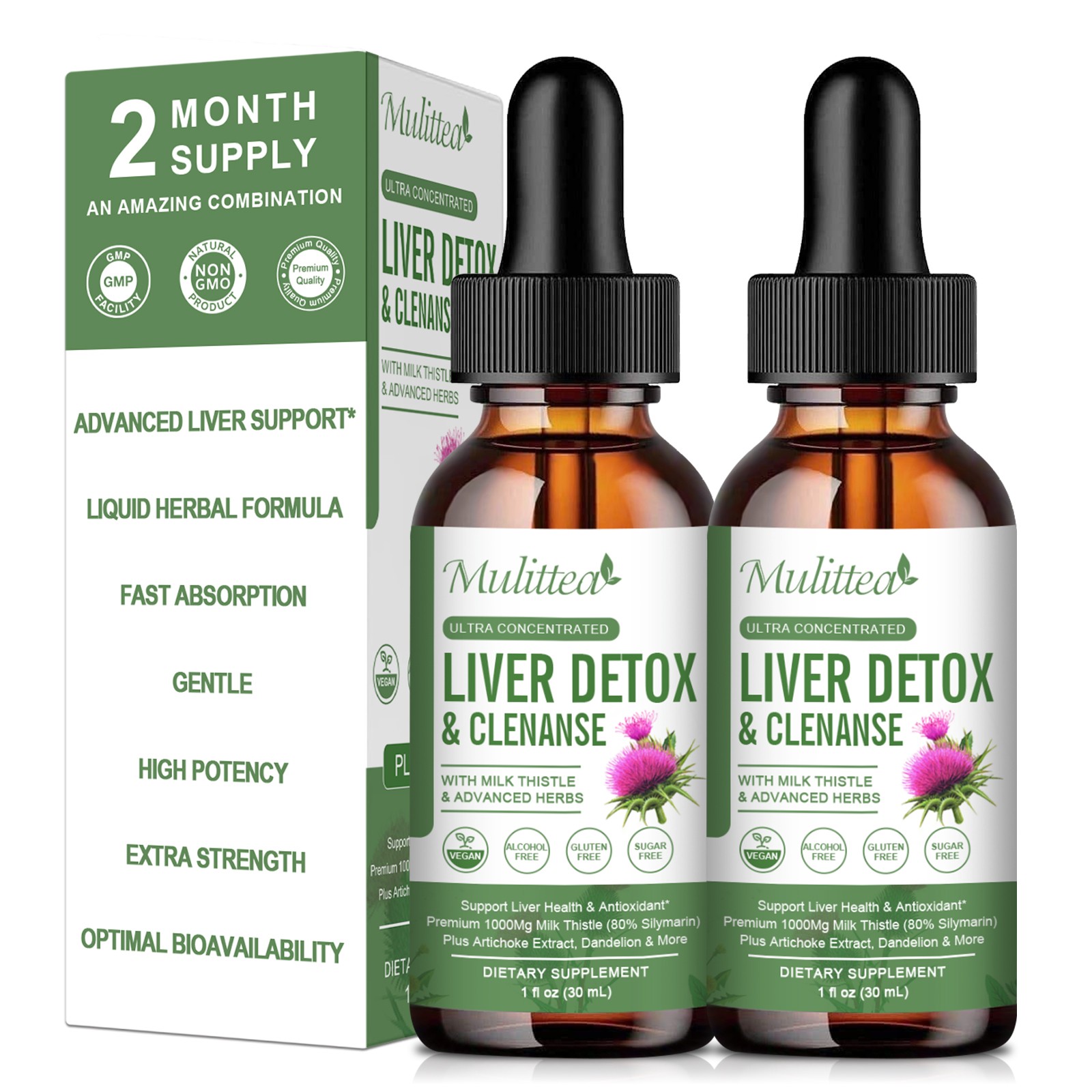 2Pack Milk Thistle Liver Cleanse Detox Herbal Liver Support Supplement 30ML